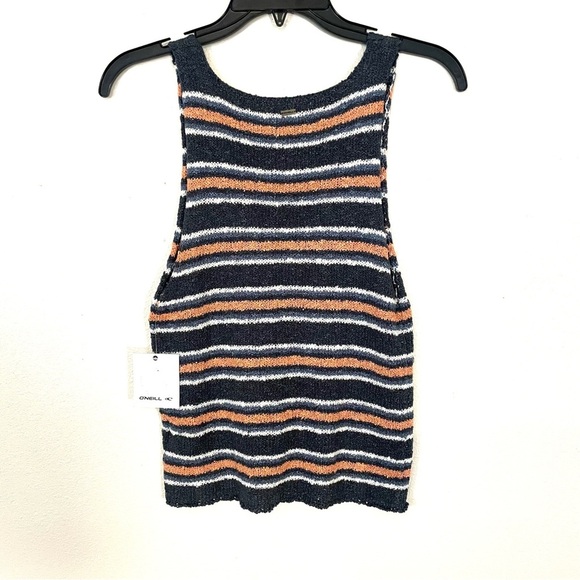 NEW O'Neill Montauk Stripe Knit Sweater Tank Top Slate Blue Grey Womens Medium - Picture 3 of 8